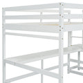 Full Loft Bed With Built In Desk, Ladder Platform, Ladders, Guardrails,White Full White Bedroom American Design Pine