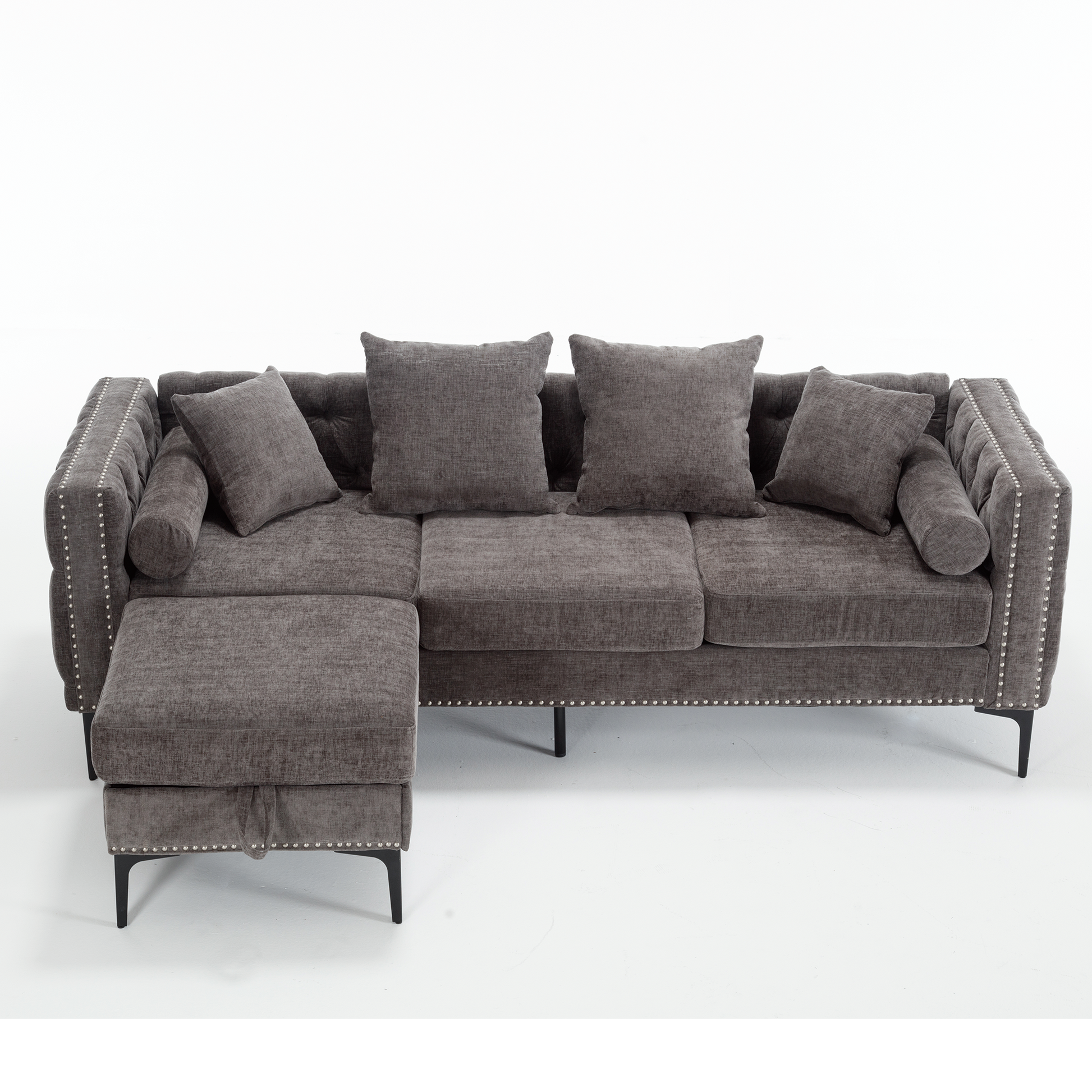 Arrived L Shaped Sectional Sofaconvertible Storage Ottoman,Chenille ,Square Arm, Modern Tufted Couch ,3 Seater, And Nailhead, Dark Gray Dark Gray Polyester Wood Primary Living Space Medium Soft Tufted Back Modern Square Arms Metal & Wood 4 Seat