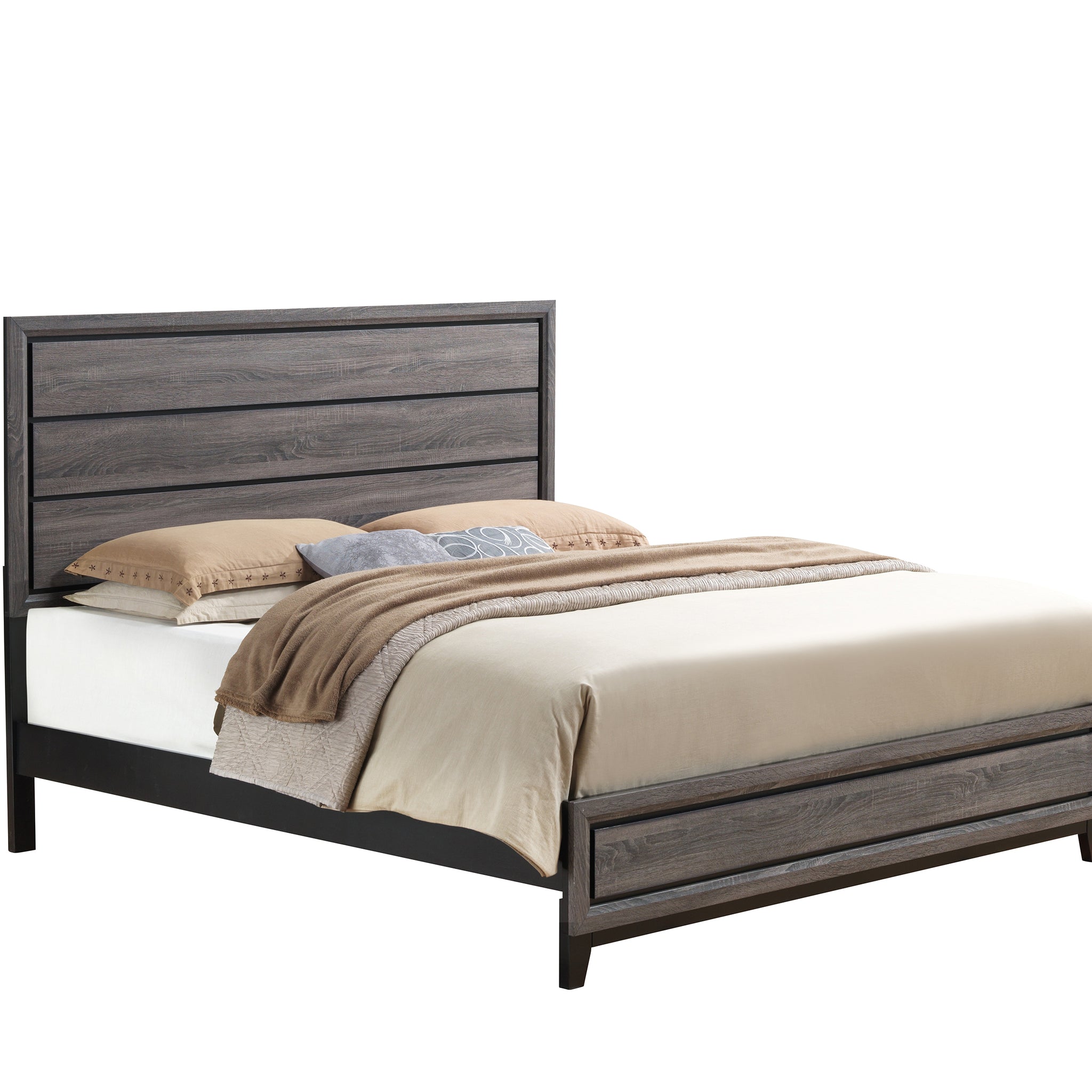 Mirage Grey Queen Bed Box Spring Required Queen Black Gray Wood Bedroom Casual Rubberwood Panel Rubber Wood