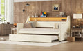 Twin Size Daybed With Trundle, Upholstered Daybed With Charging Station And Led Lights, White Twin White Pu Leather