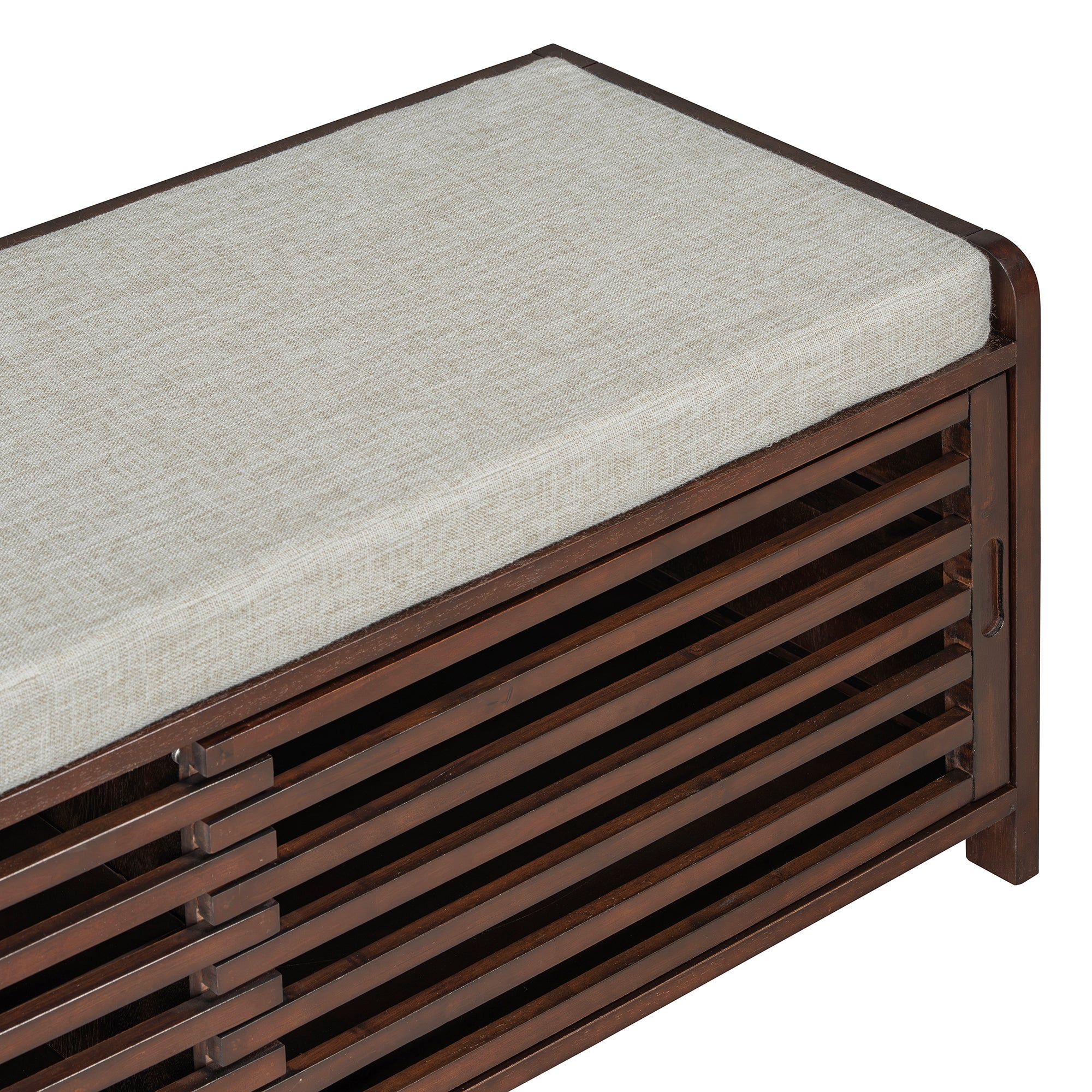 Distressed Shutter Storage Bench With Acacia Veneer For Retro Charm For Living Room, Entryway Espresso Espresso Mdf