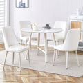 Table And Chair Set, Mdf Desktop, White Metal Table Legs, Stable And Beautiful, Suitable For Most Styles Of Home. Modern Simple Dining Table, Comfortable Seating. White Seats 4 Mdf