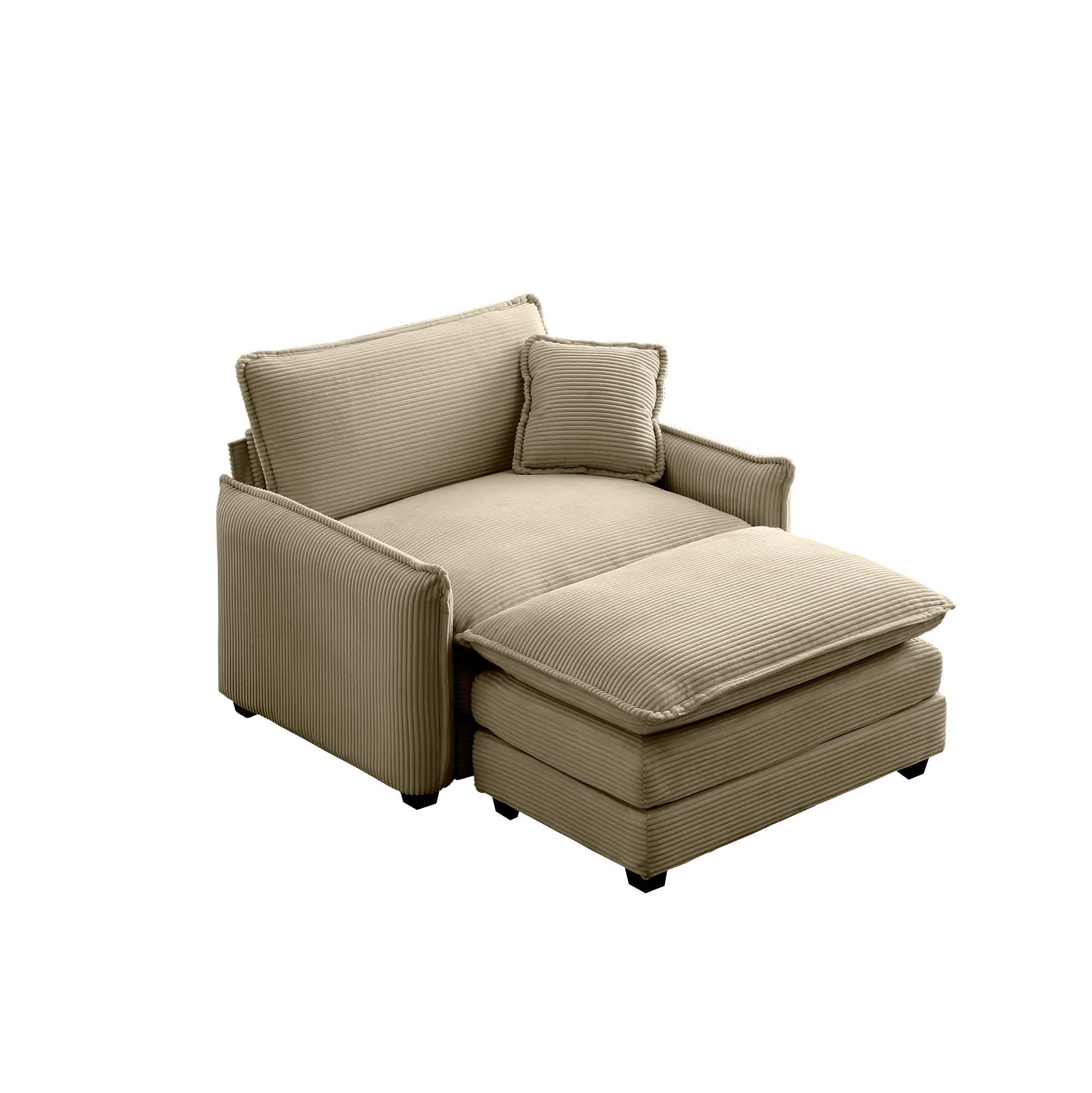 Single Deep Seat Sofa With Footstool With One Pillow, Suitable For Living Room And Bedroom, Club Multiple Occasion,Came Corduroy Camel Corduroy 1 Seat