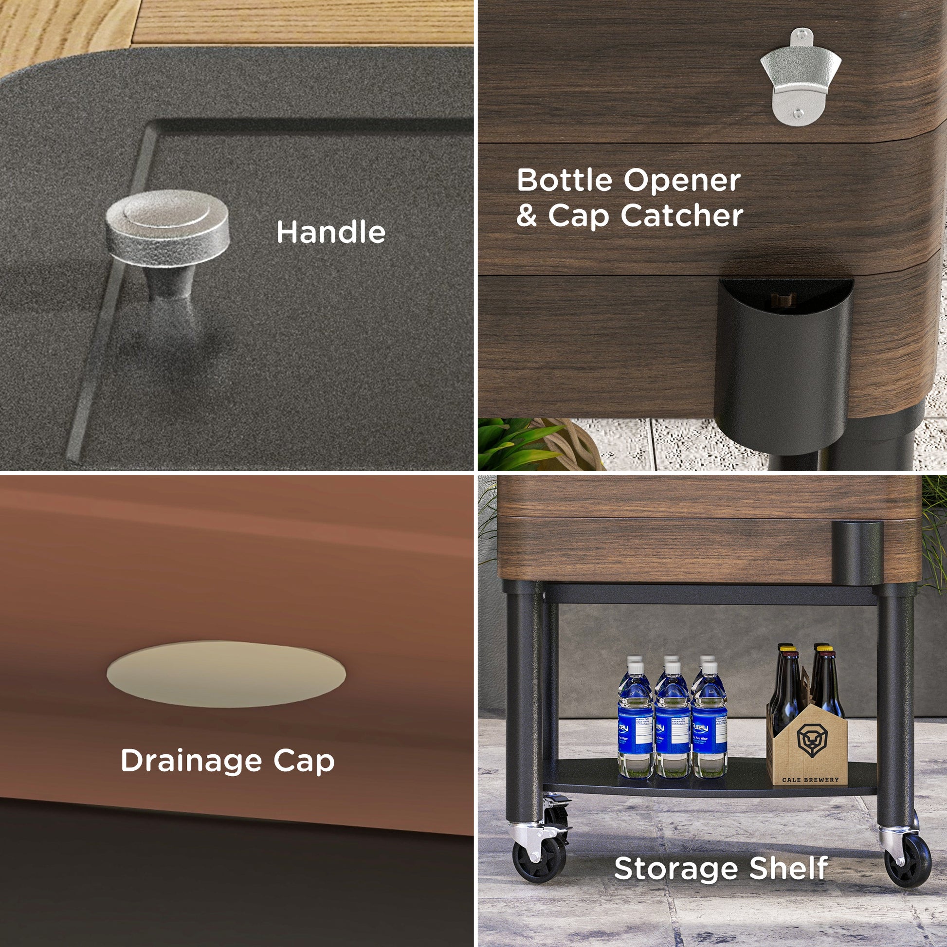 Outsunny Outdoor Cooler Cart, Rolling Beverage Ice Chest, Rugged Steel Patio Cooler With Locking Wheels, 60 Quart Capacity For Poolside Bbqs, Brown Brown Plastic