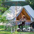 Outsunny Folding Picnic Table With Seats And Umbrella Hole, Portable Camping Chairs Set, 4 Seat, Aluminum Frame, Gray Grey Aluminum