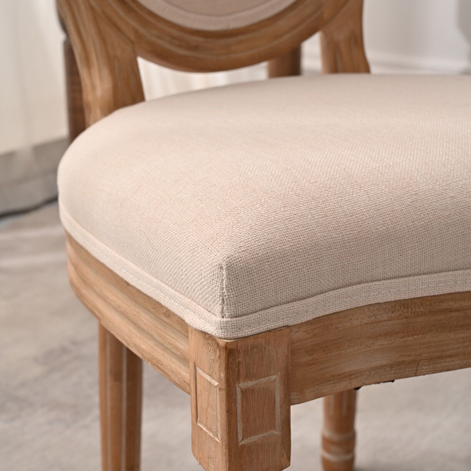French Country Dining Chairs With Round Back Set Of 2, Upholstered, Solid Wood Legs, Accent Side Chairs For Living Room, Wedding Event Cream Cushion Cream Light Brown Dining Room Round Modern Banquet Chair Rubberwood Cotton Linen Rubber Wood