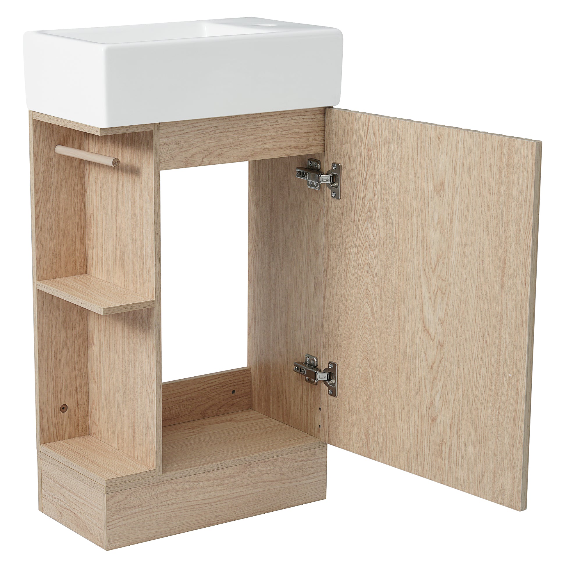 18.6" Bathroom Vanity With Sink, Bathroom Vanity Cabinet With Two Tier Shelf, Left Or Right Orientation, Natural Natural Mdf