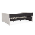 Queen Size Daybed With Two Drawers Trundle Upholstered Sofa Bed, With Vertical Stripes, Linen Fabric, Beige 86.5