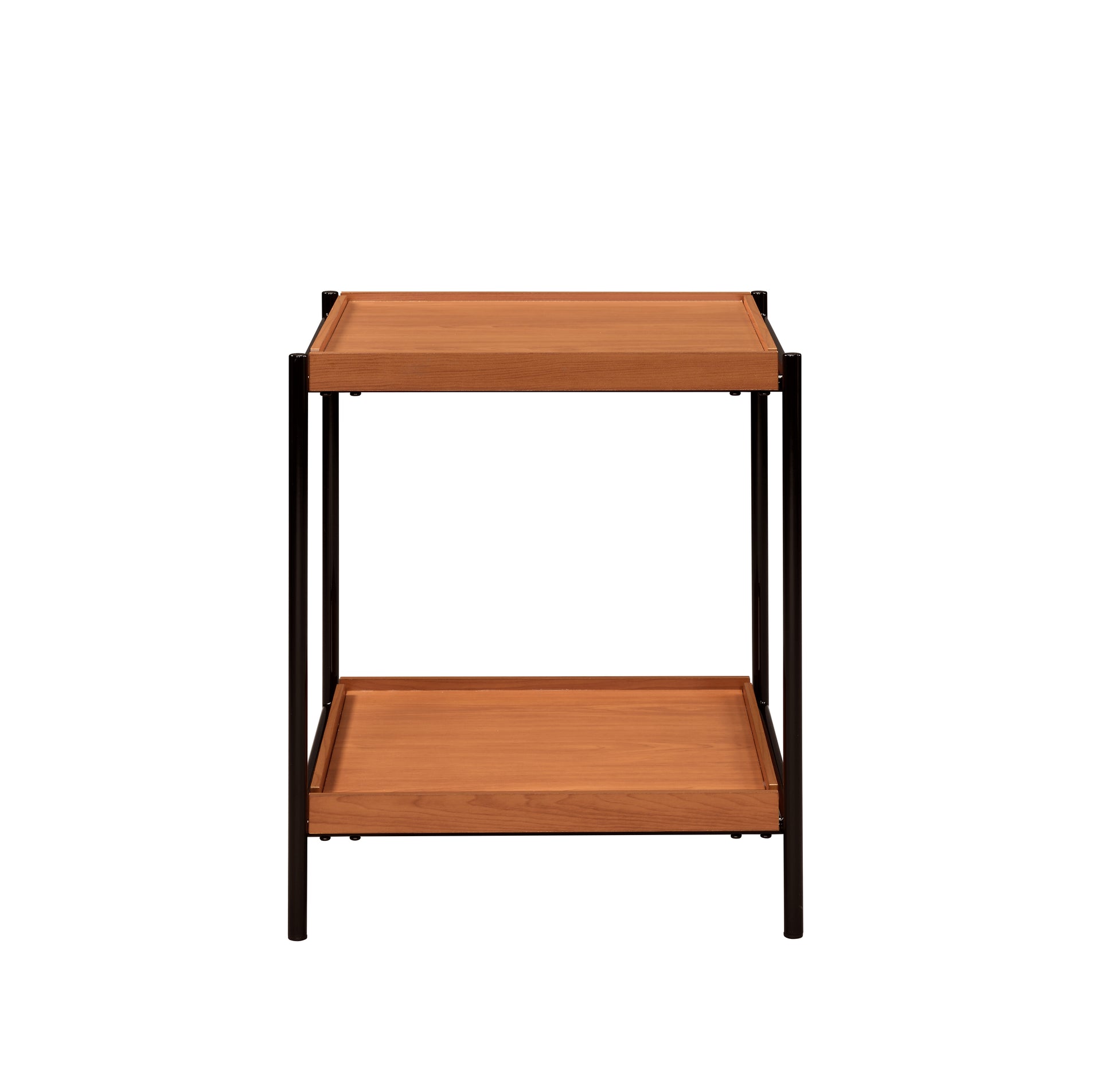 Honey Oak And Black End Table With Shelf Honey Primary Living Space Shelves Square Wood Metal