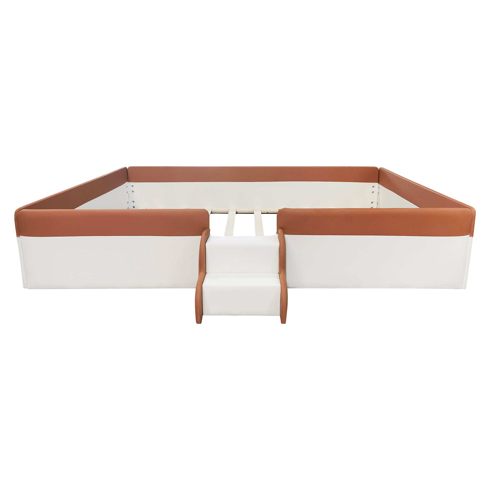 Full Size Upholstered Daybed Frame With Fence And Stairs, Brown White Full Brown White Mdf Lvl