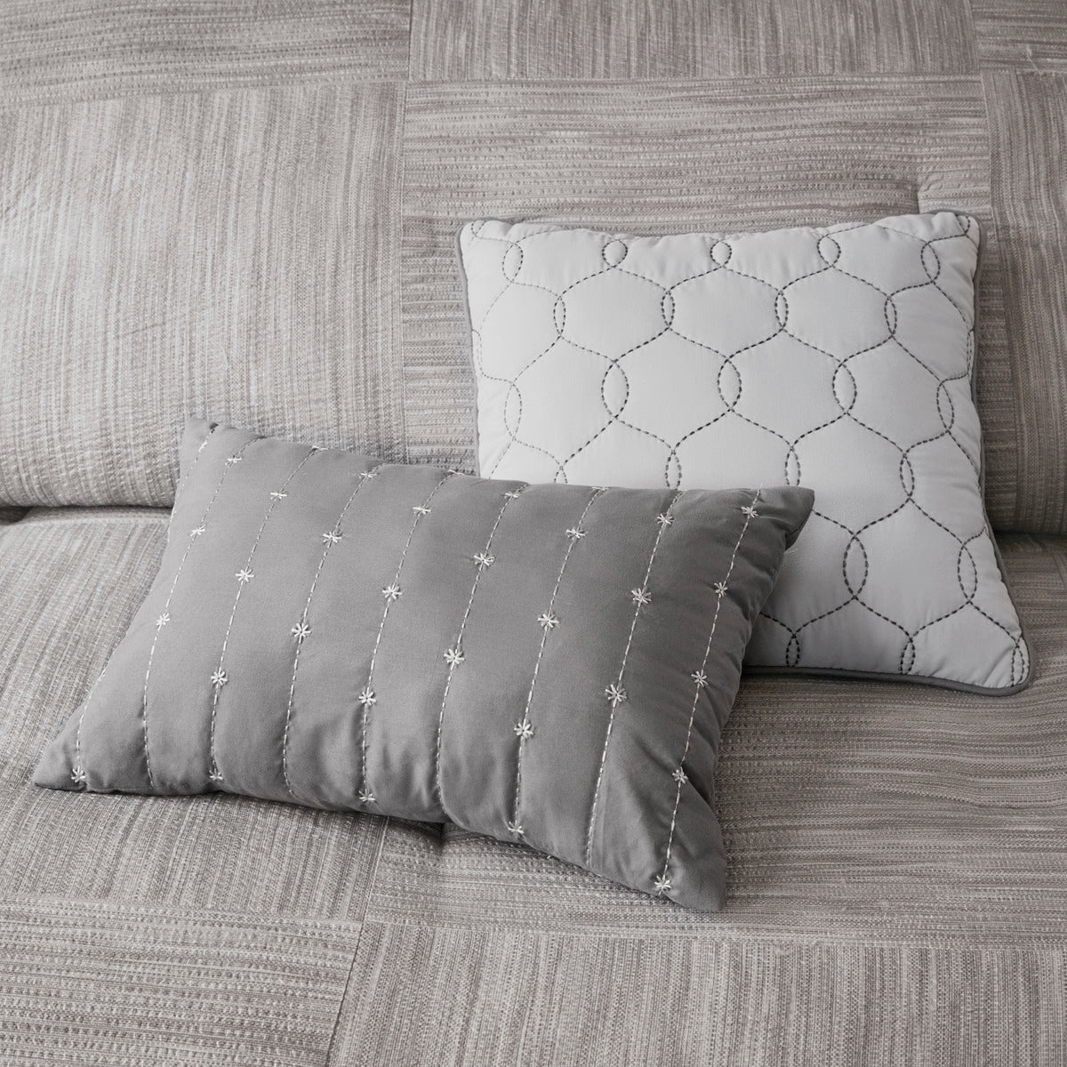 7 Piece Printed Seersucker Comforter Set Grey Cal King California King Grey Polyester