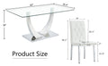 Table And Chair Set, Modern Dining Table, Tempered Glass Tabletop And Silver Colored Leg Table, Soft And Comfortable Dining Chair, Perfect For Dinner, Meetings, Home And Office Decor White Seats 6 Glass