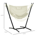 Outsunny Patio Hammock Chair With Stand, Outdoor Hammock Swing Hanging Lounge Chair With Side Pocket And Headrest, Cream White White Steel