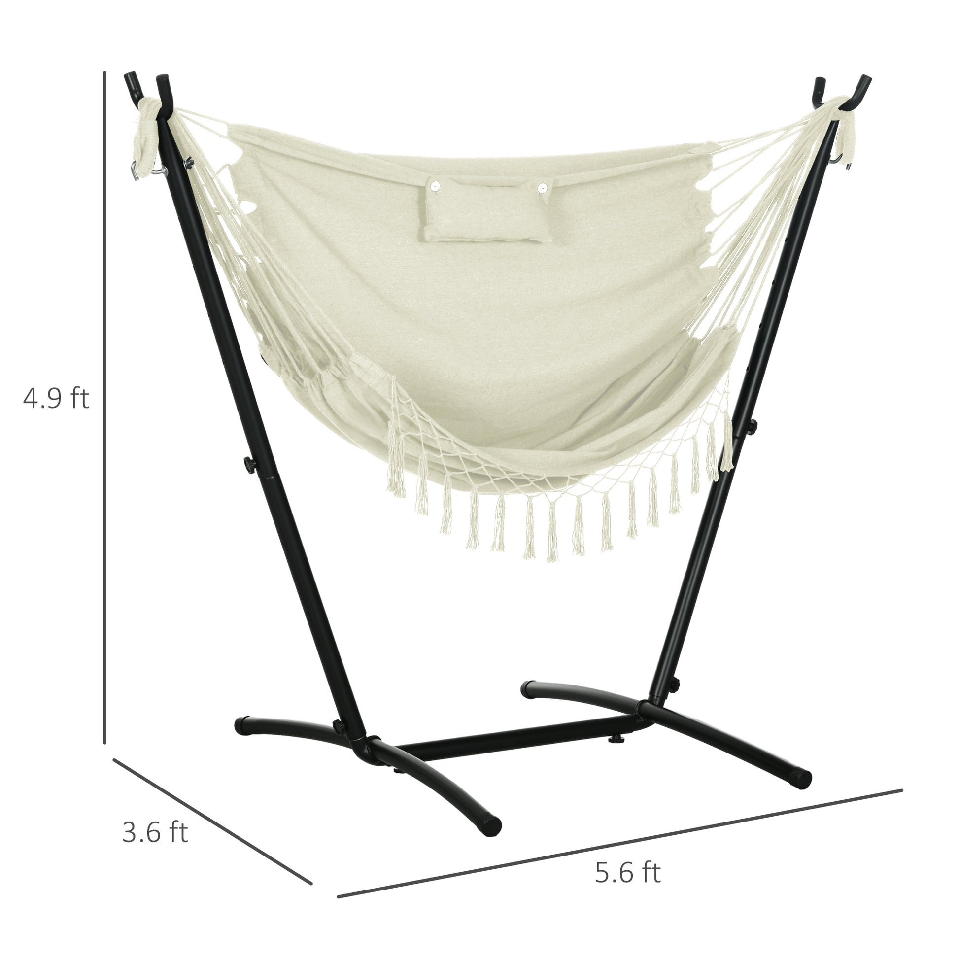 Outsunny Patio Hammock Chair With Stand, Outdoor Hammock Swing Hanging Lounge Chair With Side Pocket And Headrest, Cream White White Steel