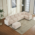 Modern U Shaped 6 Seat Sectional Sofa Couch With One Ottoman And Three Toss Pillows ,Modular Sofa For Living Room,Corduroy Sofa White Corduroy 7 Seat