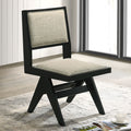 Contemporary Black Color 2Pc Dining Side Chairs Light Gray Fabric Upholstered Chairs Arms Dining Room Rubberwood Black Dining Room Contemporary Dining Chairs Rubberwood Solid Back Set Of 2