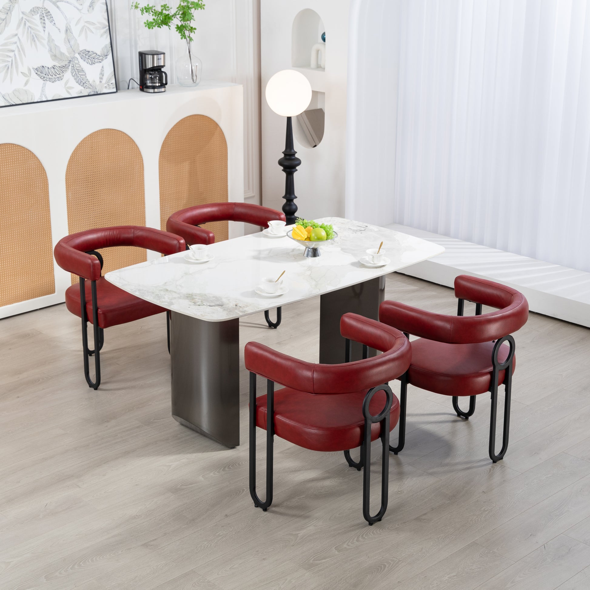 Coolmore Contemporary Designed Pu Fabric Upholstered Accent Dining Chair Barrel Side Chairs Kitchen Armchair For Living Room Set Of 2 Wine Red Pu Wine Red Dining Room Foam Pu Leather