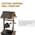 Outsunny Outdoor Wooden Wishing Well Fountain With Adjustable Water Flow Rate, Outdoor Rustic Waterfall Fountain With Electric Pump, Water Bucket, For Backyard Patio Garden Lawn, Carbonized Finish Brown Polypropylene