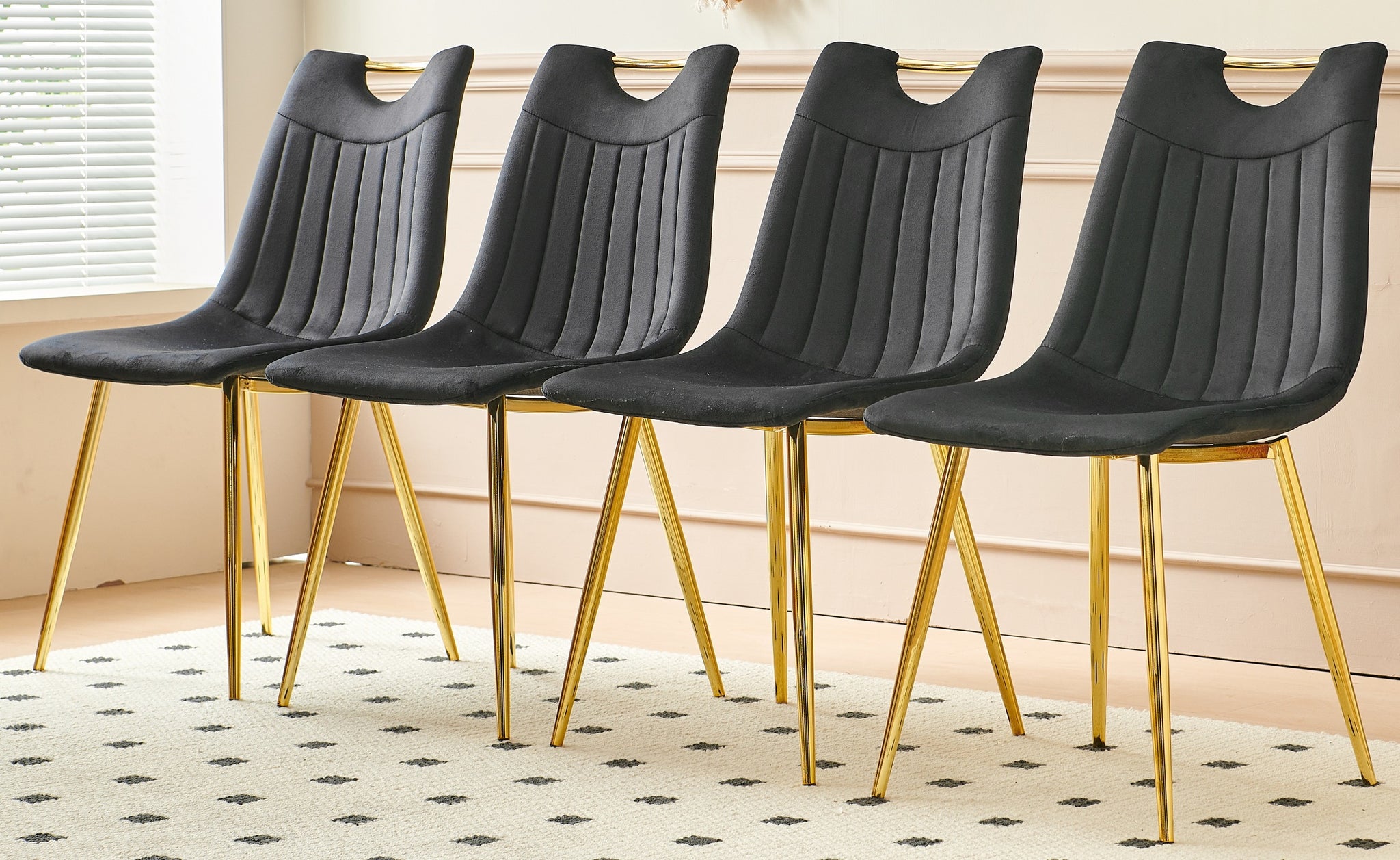 Golden Leg And Black Seat Chair,Set Of 4,Dining Chair,Coffee Chair Gold Black Metal