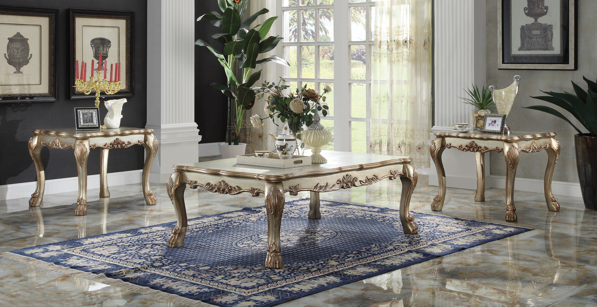 Gold Patina And Bone Coffee Table With Claw Leg Gold Primary Living Space Traditional Rectangular Solid Wood Mdf