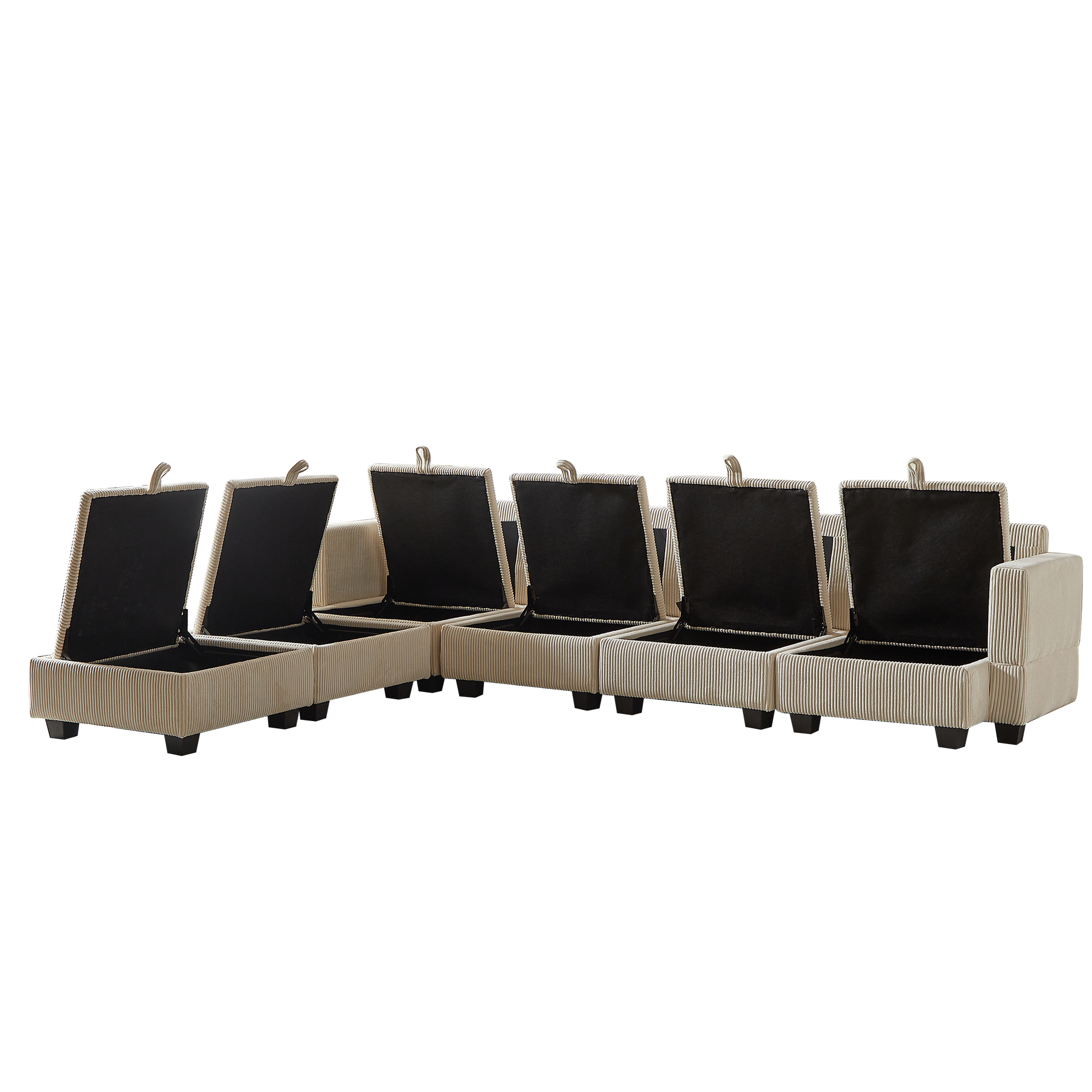 113.5'' Modular Sectiona Corduroy Sofa, Sectional Couches For Living Room U Shaped Sectional Couch With Storage Ottoman, 6 Seats Convertible Sectionals With Chaise Beige Corduroy 3 Seat