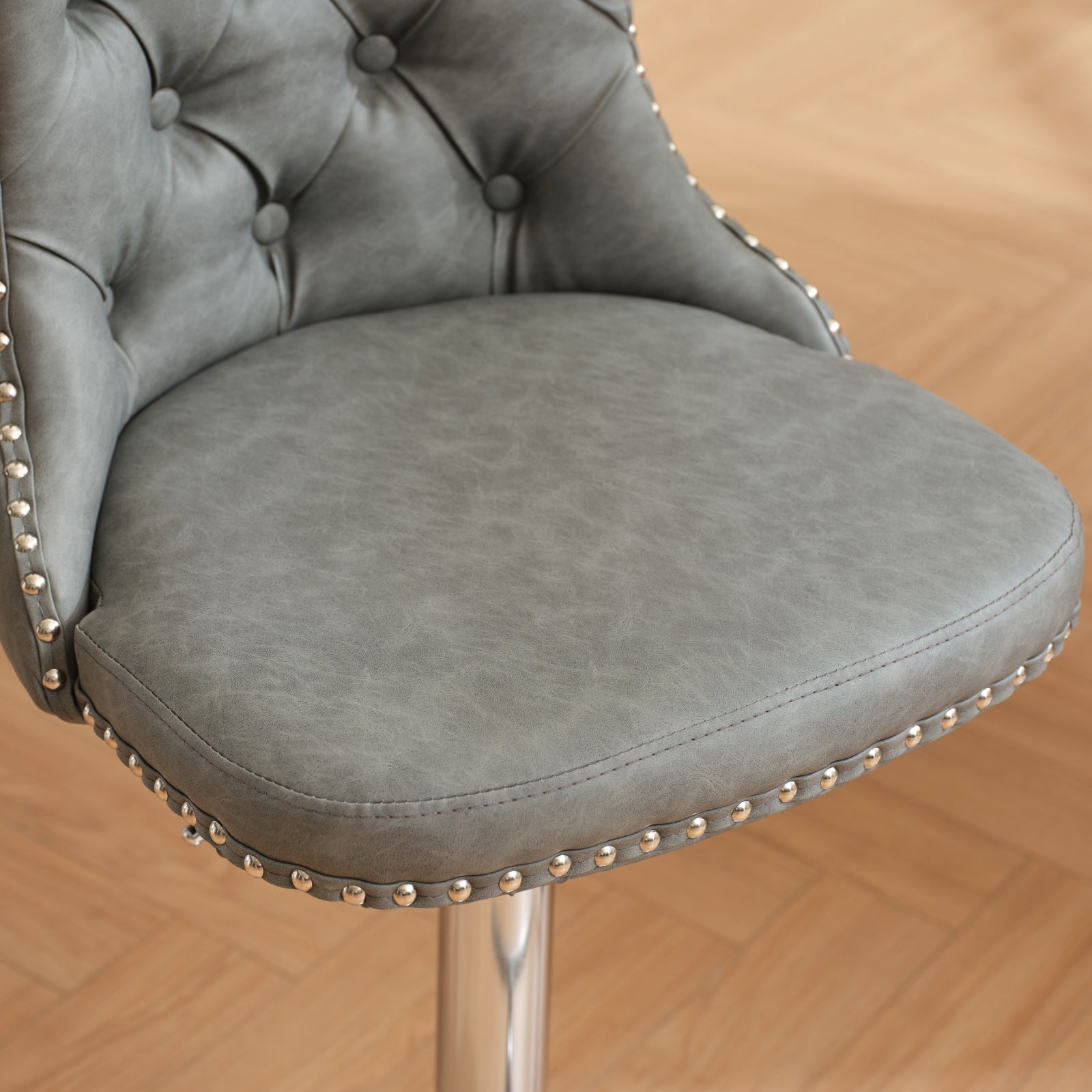 Swivel Pu Leather Barstools Adjusatble Seat Height From 25 33 Inch, Chrome Base Bar Stools With Backs Comfortable Tufted For Home Pub And Kitchen Island, Beige,Set Of 2,1512Gy Grey Dining Room American Design Bar Stools Wing Back Set Of 2 Foam Pu Leather