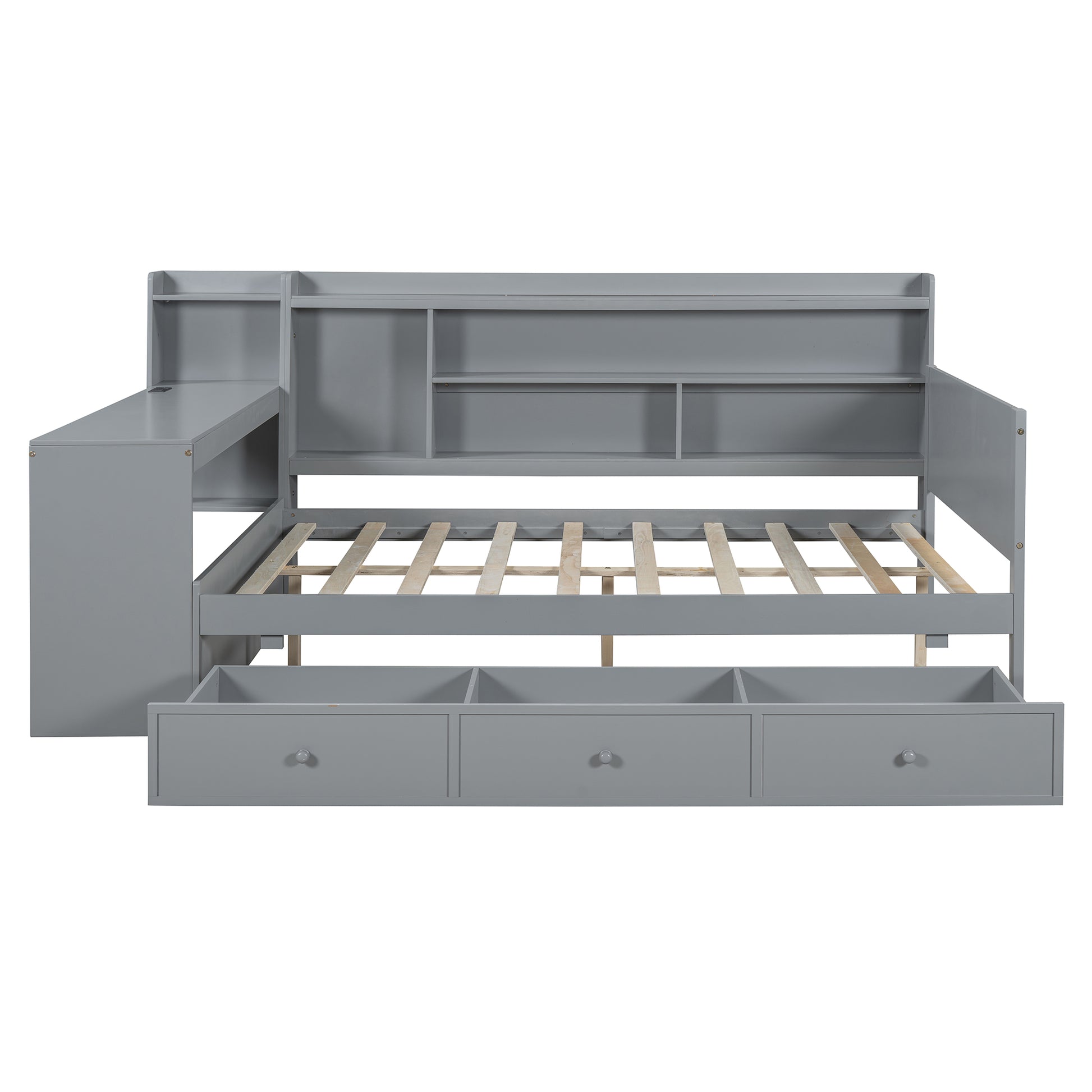 Full Size Wooden Daybed With 3 Drawers, Usb Ports And Deskgray Full Gray Wood