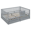 Full Size Wood Daybed With Fence Guardrails And 2 Drawers, Split Into Independent Floor Bed & Daybed, Gray Old Sku :Lp000882Aae Full Gray Solid Wood Mdf