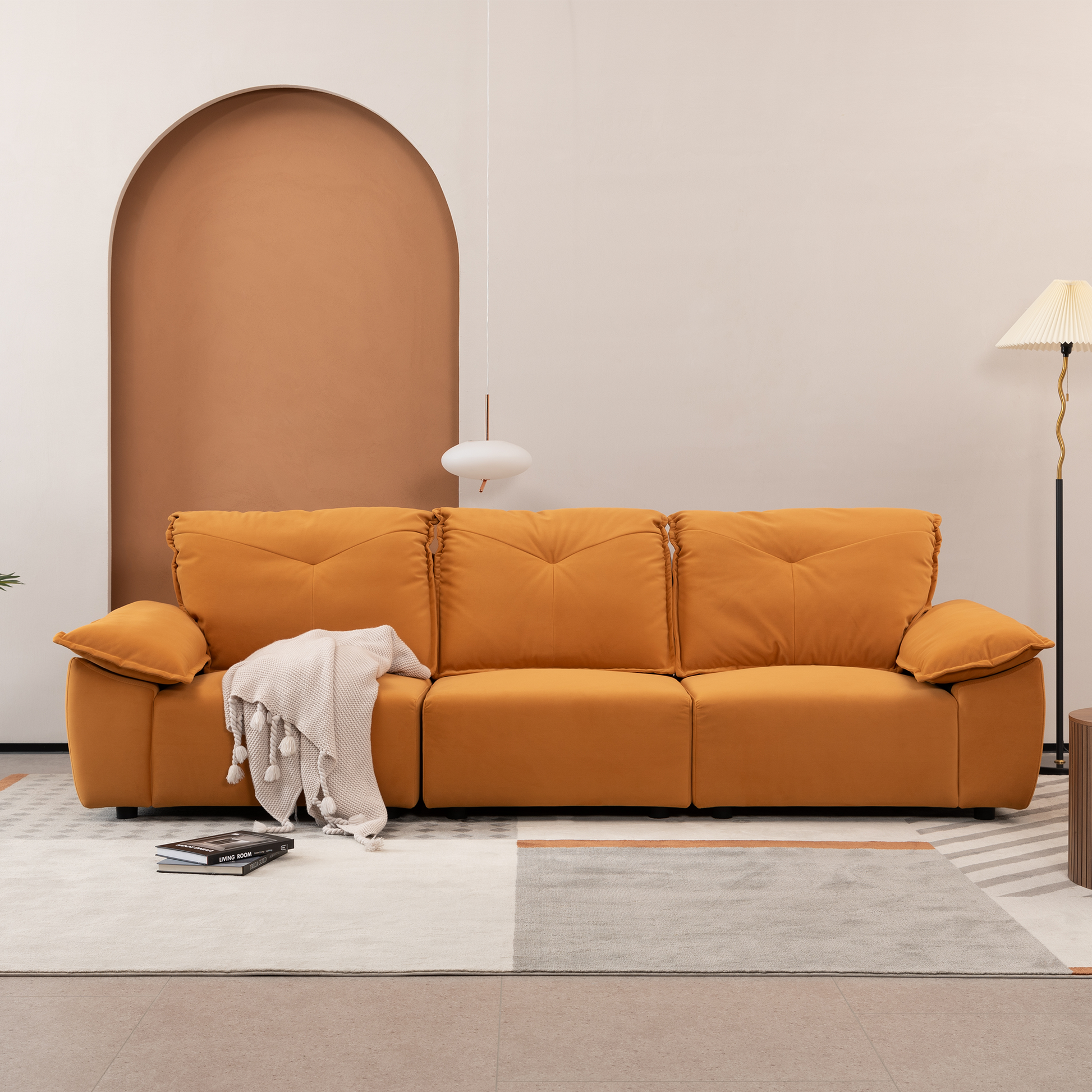 2239O Orange Fabric, Pillowcase Can Be Removed For Cleaning, Backrest Can Also Be Removed, Convenient And Easy To Care,Can Put The Living Room, Bedroom Orange Fabric 3 Seat