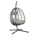 Egg Chair With Stand Indoor Outdoor Swing Chair Patio Wicker Hanging Egg Chair Hanging Basket Chair With Stand For Bedroom Living Room Balcony Gray Steel