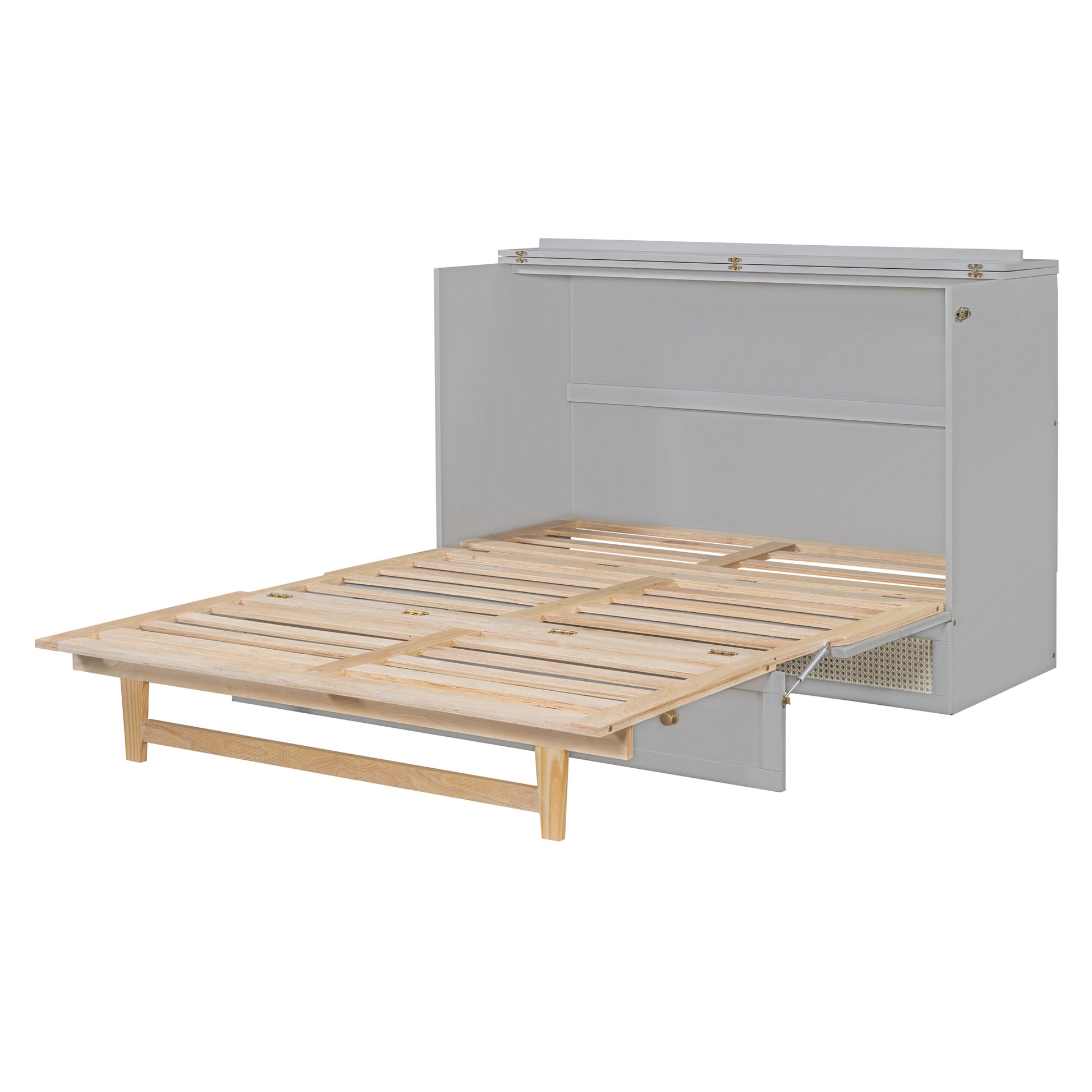 Queen Murphy Bed With Large Drawers,Gray Queen Gray Plywood