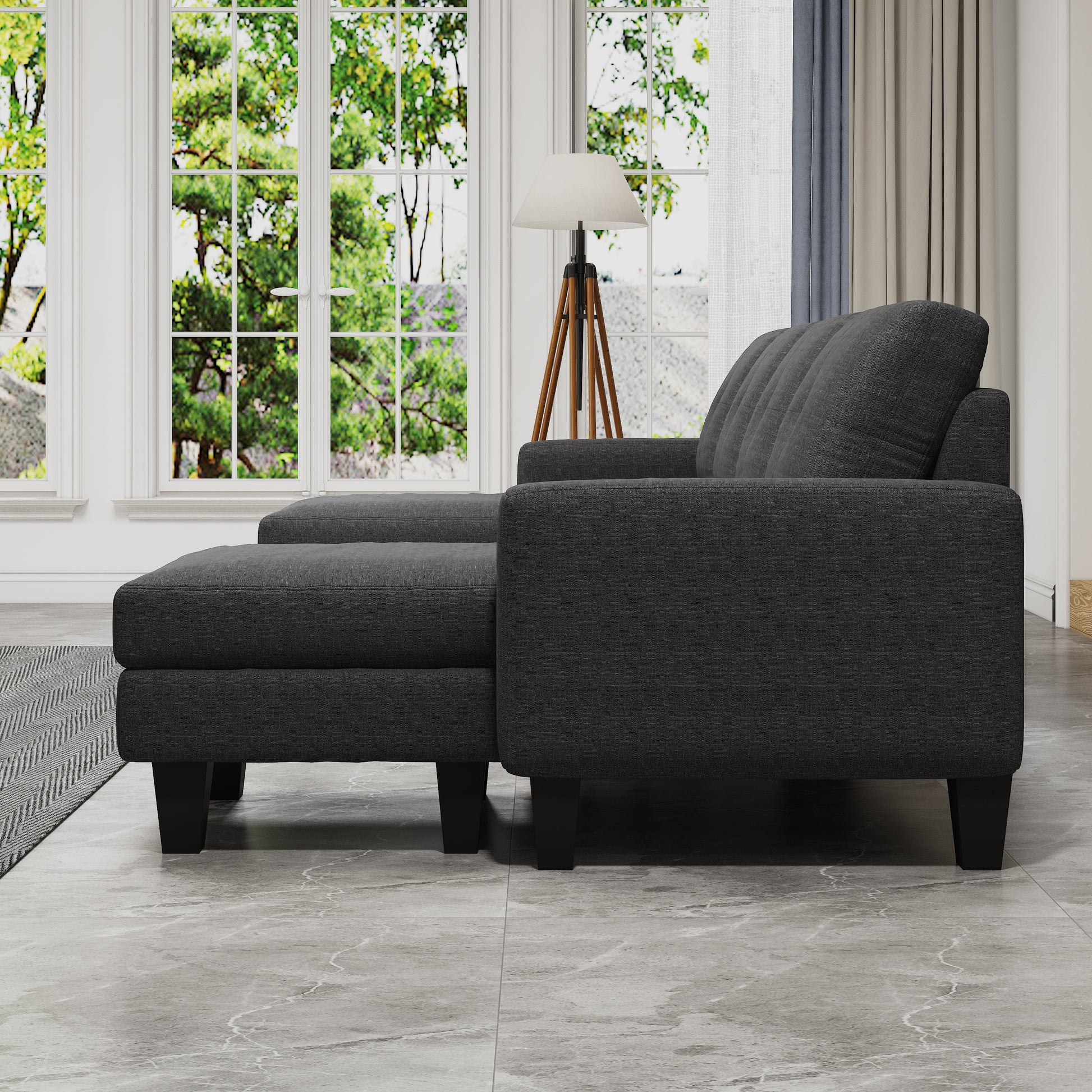 U Shaped Sofa Coch 4 Seat Sofa With Chaise Polyester Fabric For Living Room Apartment Office Dark Grey Dark Grey Linen Wood Primary Living Space Soft Eucalyptus Foam Linen 4 Seat