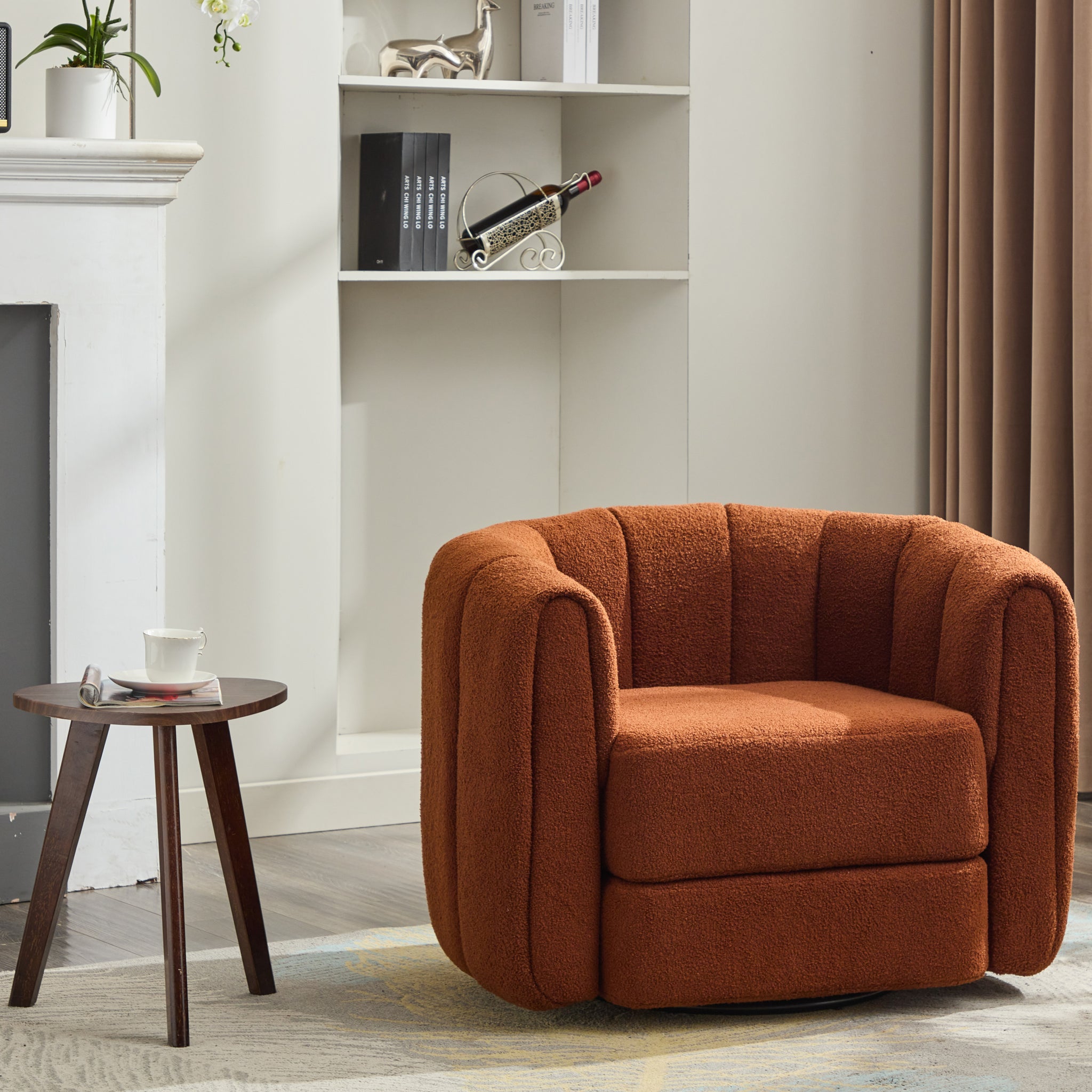 Swivel Accent Barrel Chair, Modern Round Armchairs With Upholstered, Comfy Swivel Accent Chair For Living Room Brown Teddy