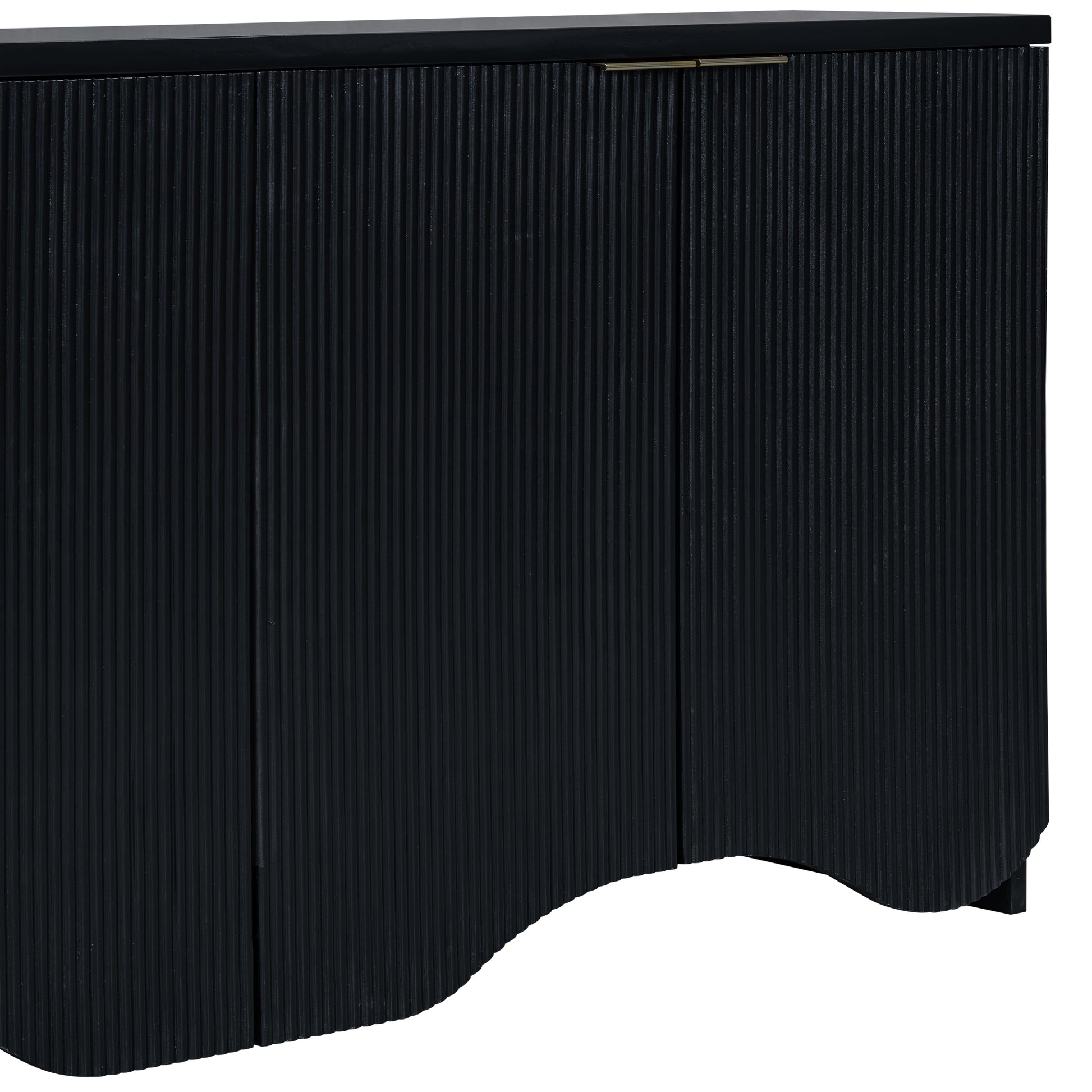 Vertical Stripes And Wavy Design Of A Four Door Cabinet Cabinet Suitable For Hallway, Entryway, Living Room 3 4 Spaces Black Primary Living Space Artsy Mdf
