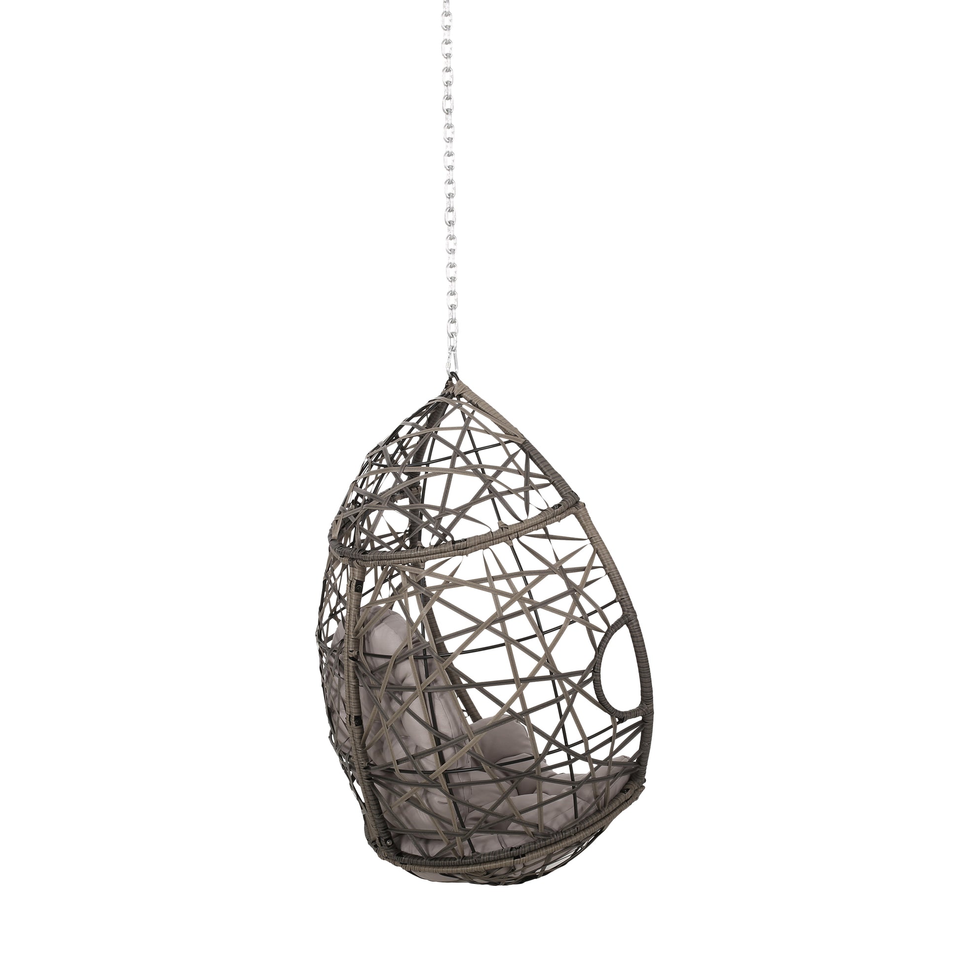 Los Alamitos Hanging Chair With 8Ft Chain Grey Pe Rattan Iron Waterproof Fabric