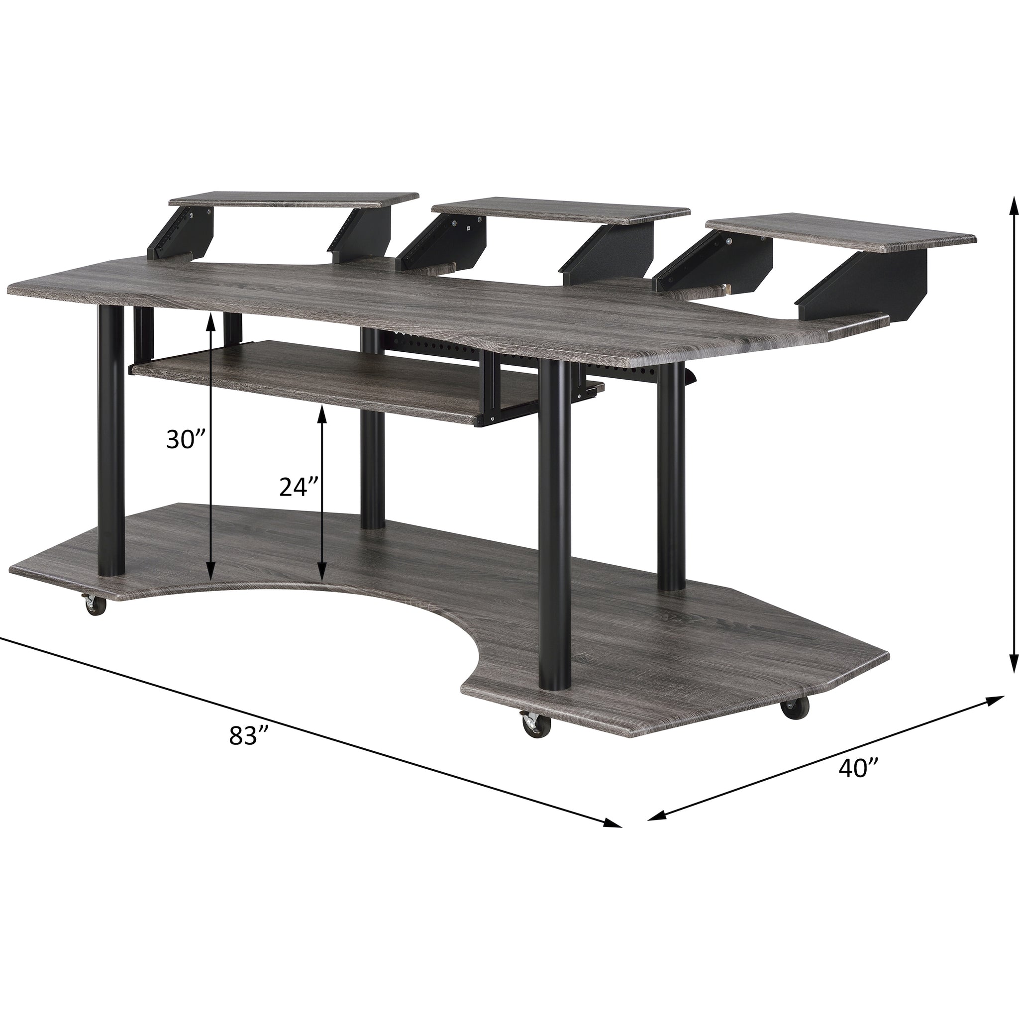 83" Eleazar Black Oak Finish Music Recording Studio Desk Dark Oak Synthetic Wood