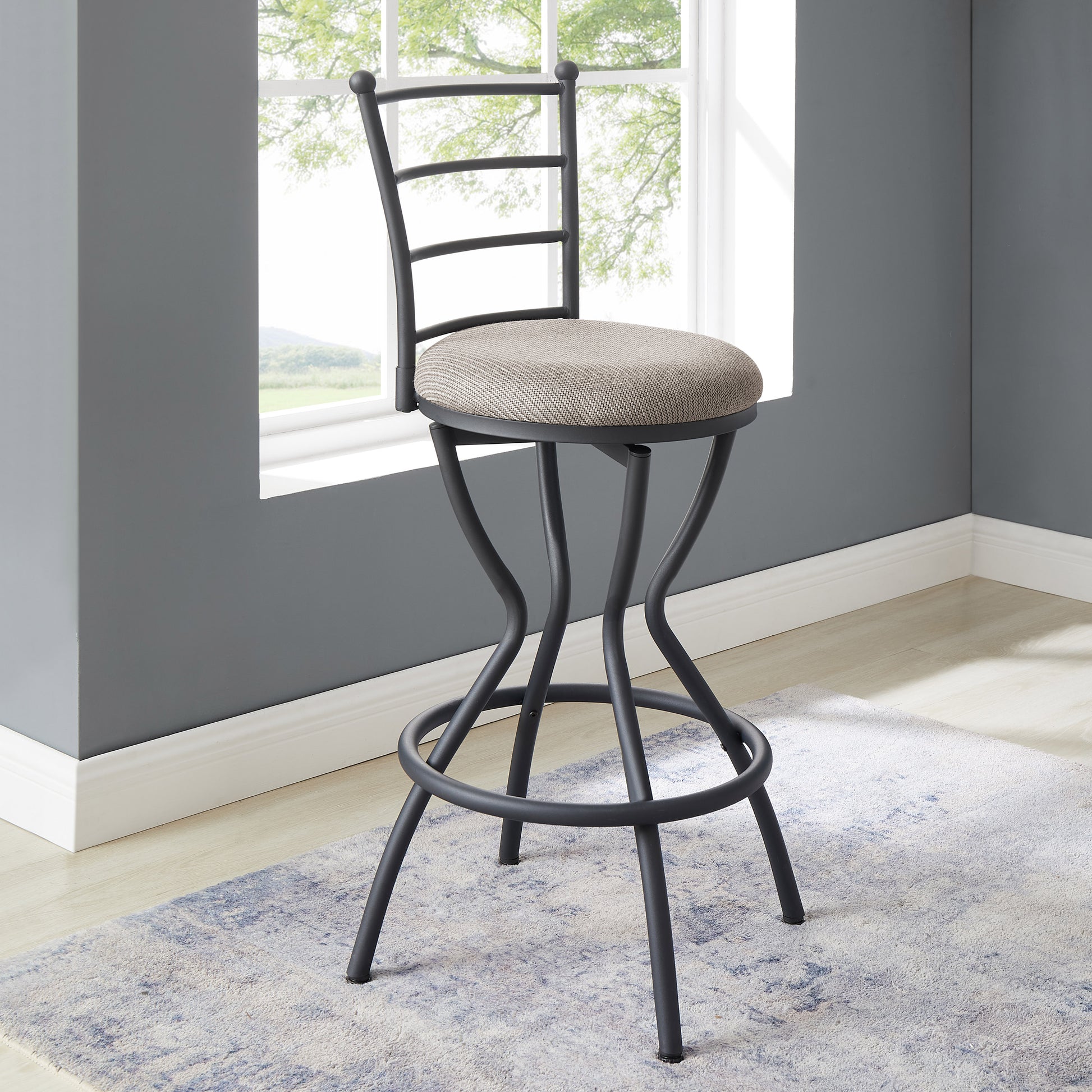 3 Bar Table And Chairs Set For Dining Room Industrial Counter Height Bar Chairs With Metal Back, Fabric Seat Black Dining Room American Design,American Traditional,Antique Metal