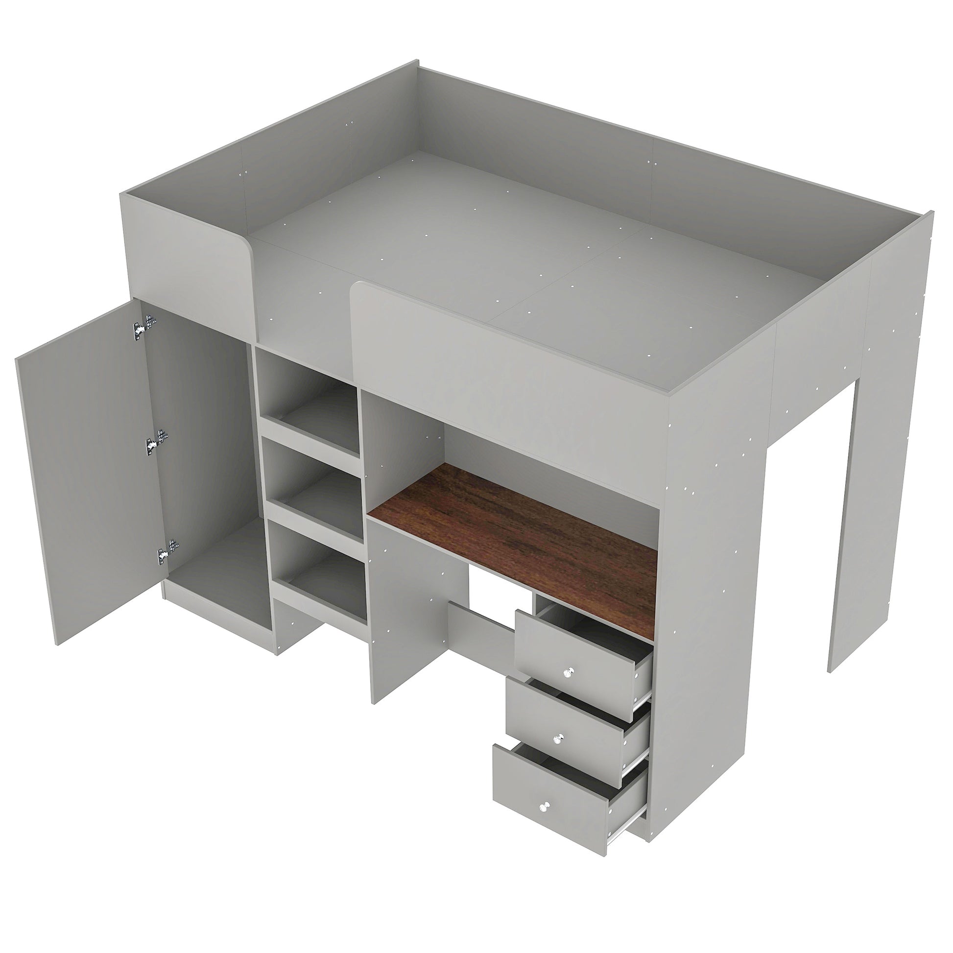Wood Full Size Loft Bed With Built In Wardrobe, Desk, Storage Shelves And Drawers, Grey Expected Arrival Time: 9.8 Box Spring Not Required Full Grey Wood Bedroom Bed Frame Solid Wood Mdf