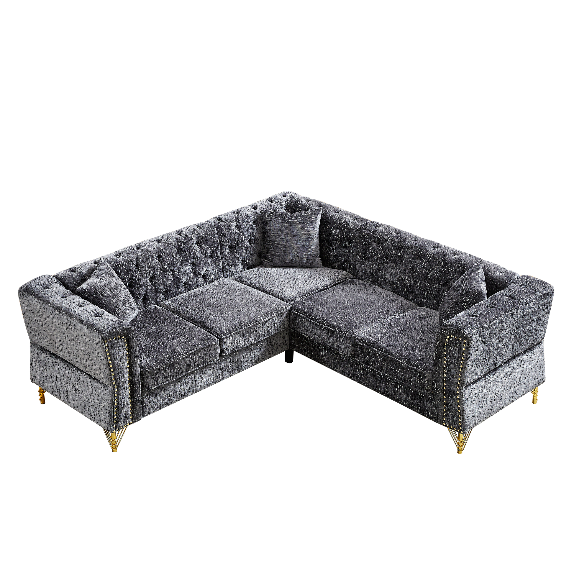 81.5 Inch Chenille Corner Sofal Shaped Sectional Couch, 5 Seater Corner Sofas With 3 Cushions For Living Room, Bedroom, Apartment, Office Grey Foam Chenille 5 Seat