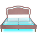 Queen Size Velvet Upholstered Smart Led Bed Frame With Adjustable Height Headboard,No Box Spring Needed,Easy Assembly,Pink Box Spring Not Required Queen Pink Wood Bedroom Cute,Modern Bed Frame Wood