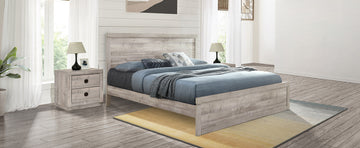 3 Pieces Vintage Farmhouse Style King Size Platform Bed With 10 Wooden Slats Support 2 Nightstands, No Box Spring Needed, Rustic White Box Spring Not Required King Rustic White Wood 3 Piece Set Bedroom Traditional Plywood