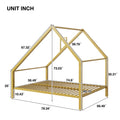 Full Size Metal House Platform Bed With Roof And Chimney, Gold Box Spring Not Required Full Gold Metal Bedroom Bed Frame Metal