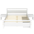 Queen Size Wooden Platform Bed With 2 Storage Drawers And 2 Bedside Tables, White Queen White Pine