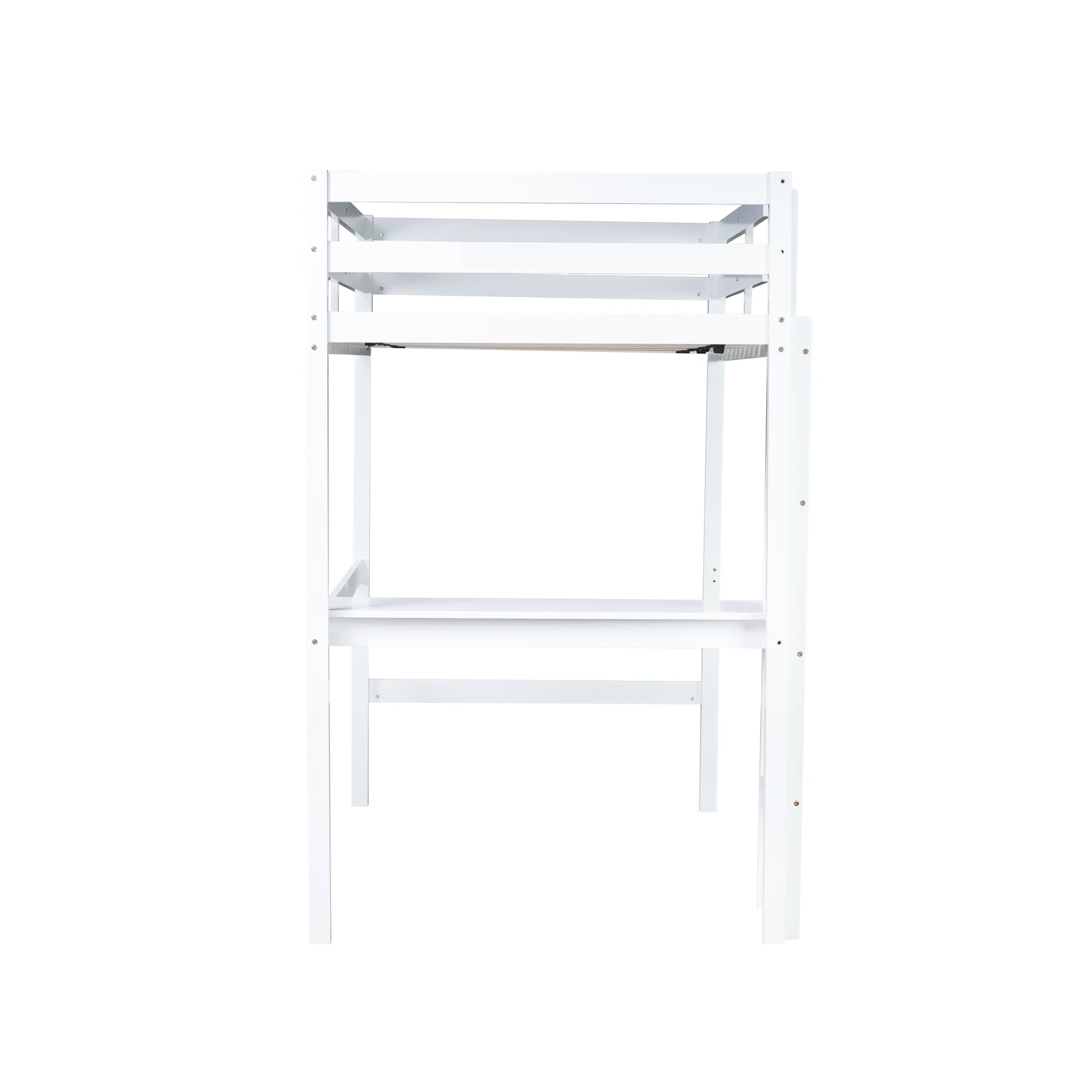 Twin High Loft Bed, Rubber Wood Loft Bed With Safety Guardrail, Built In Desk, Ladder,White Twin White Rubber Wood