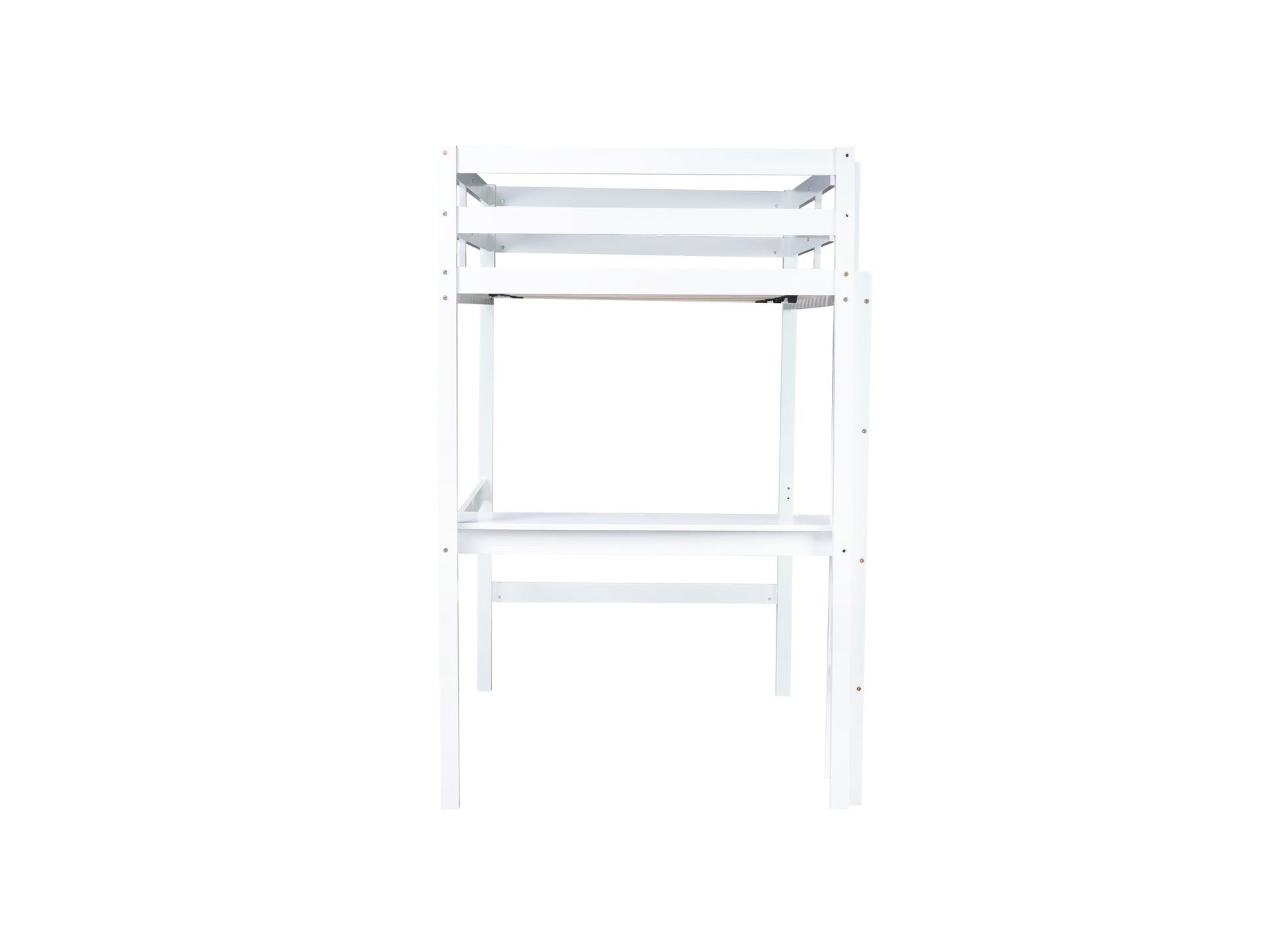 Twin High Loft Bed, Rubber Wood Loft Bed With Safety Guardrail, Built In Desk, Ladder,White Twin White Rubber Wood