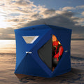 Outsunny 2 4 People Ice Fishing Shelter, Pop Up Portable Ice Fishing Tent With Carry Bag, Two Doors, Windows And Vents, Ice Shanty For Winter Fishing, Blue Blue Fabric