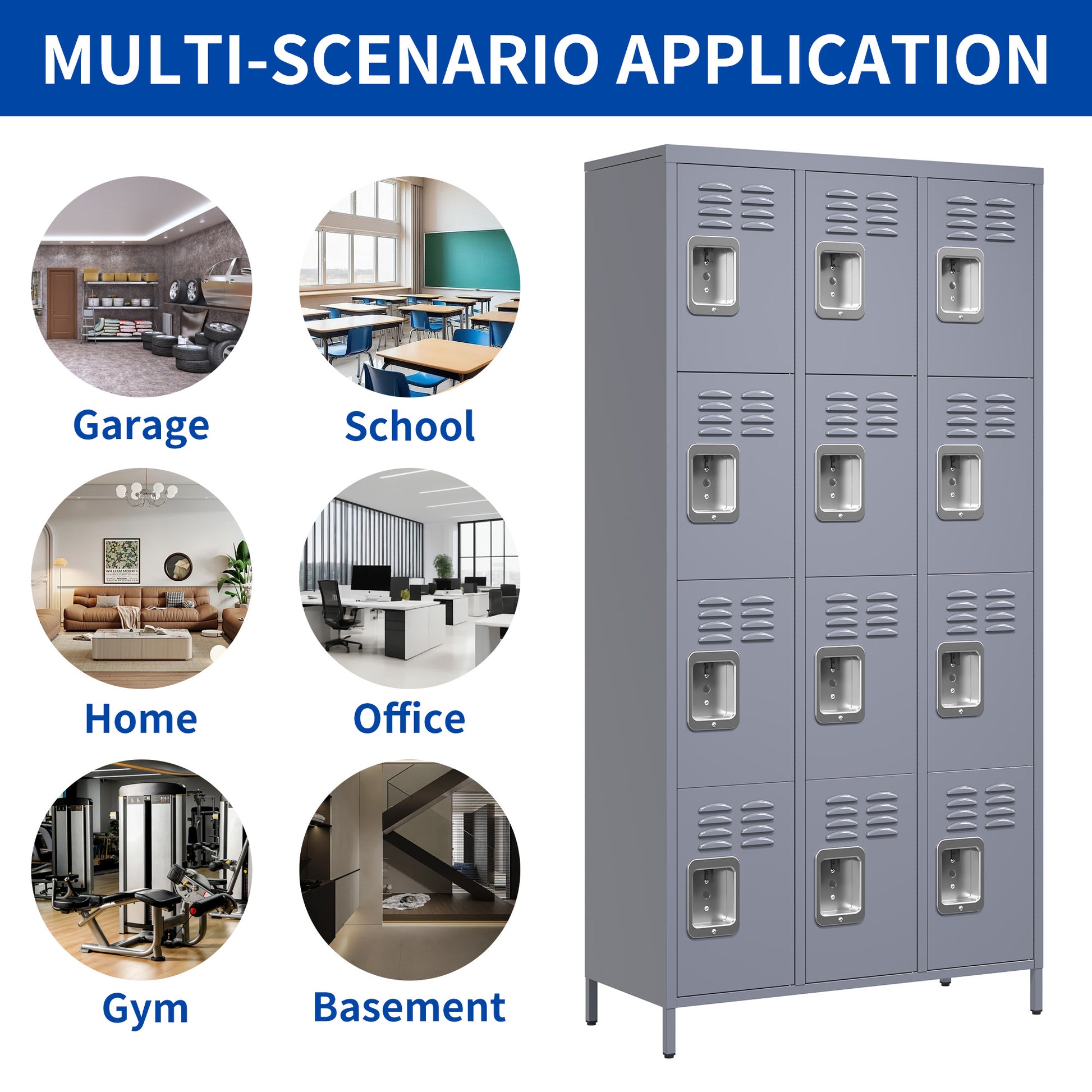 12 Door 72"H Metal Lockers With Lock For Employees,Storage Locker Cabinet For Home Gym Office School Garage,Gray 5 Or More Spaces Gray Primary Living Space Door Locks Modern Metal