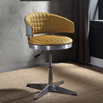 Turmeric And Chrome Adjustable Swivel Tufted Stool Yellow Primary Living Space Leather