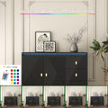 Buffets & Sideboards, Fluted Sideboard Cabinet, 2 Door 3 Drawer Design, With Led Lights,Acceent Black Sideboard Elegant Cabinet Ideal For Dining Room And Kitchen Storage,Black Black Mdf
