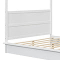 Full Size Wood Led Canopy Bed ,Canopy Platform Bed With Support Slats, No Box Spring Needed, White Full White Plywood